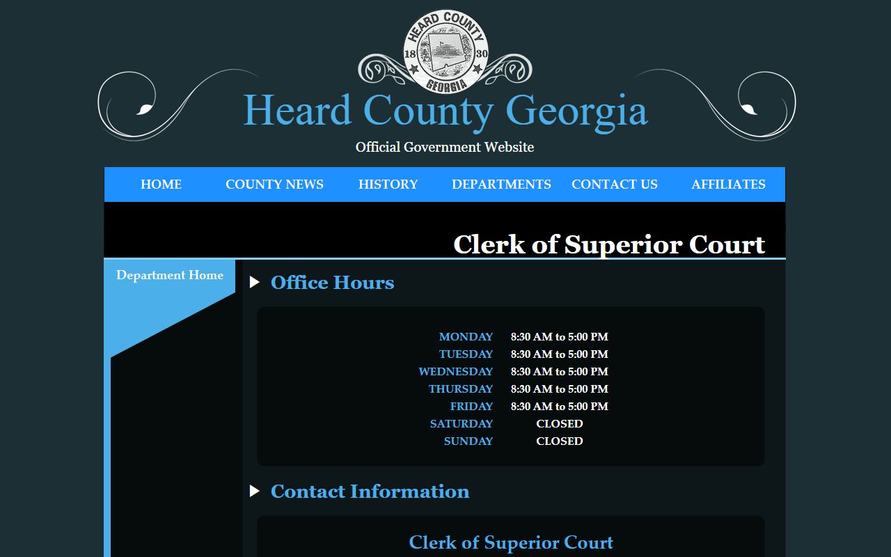 Heard County Clerk of Superior Court contact page for court records