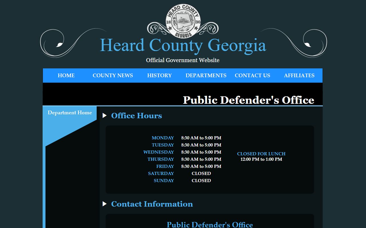 Heard County criminal court records Public Defender page