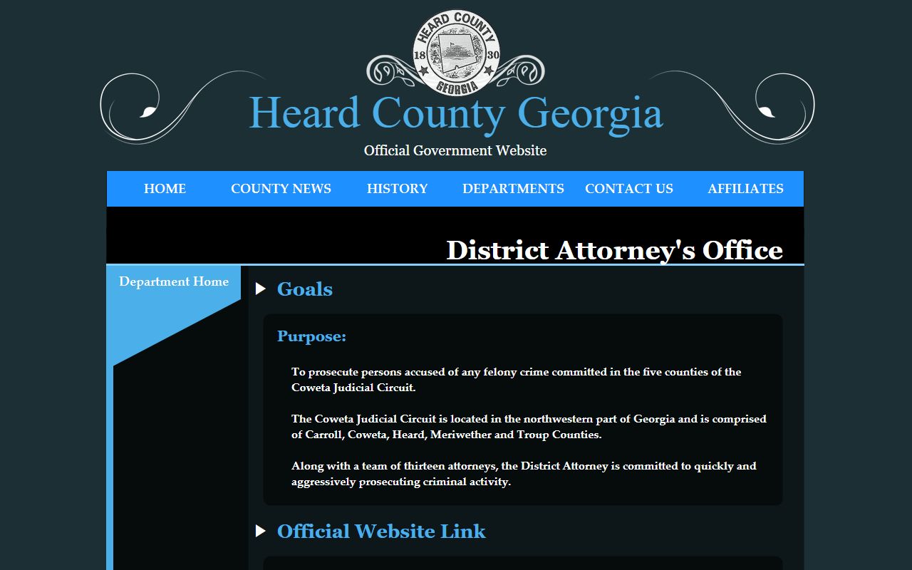 Heard County criminal court records District Attorney page