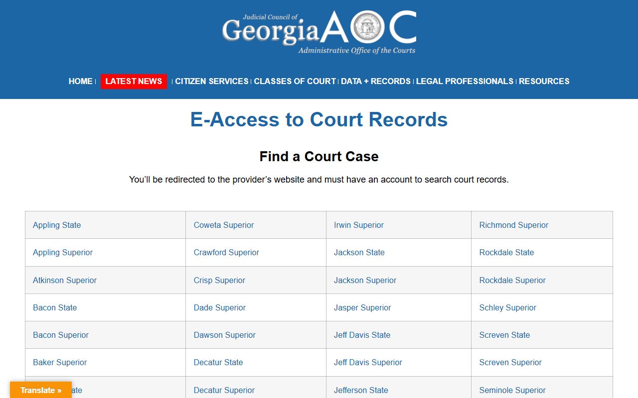 Heard County court records Georgia E-Access page