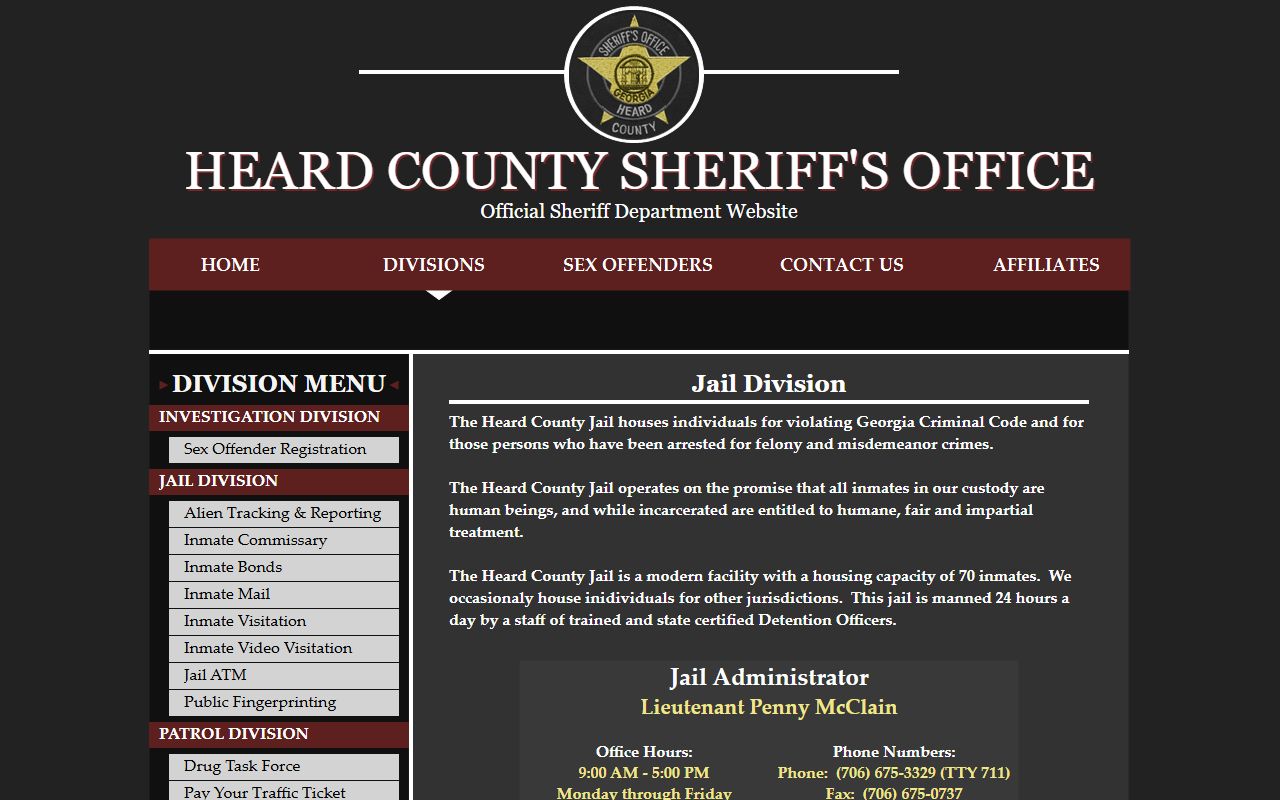 Heard County inmate records from the Heard County Jail Division page