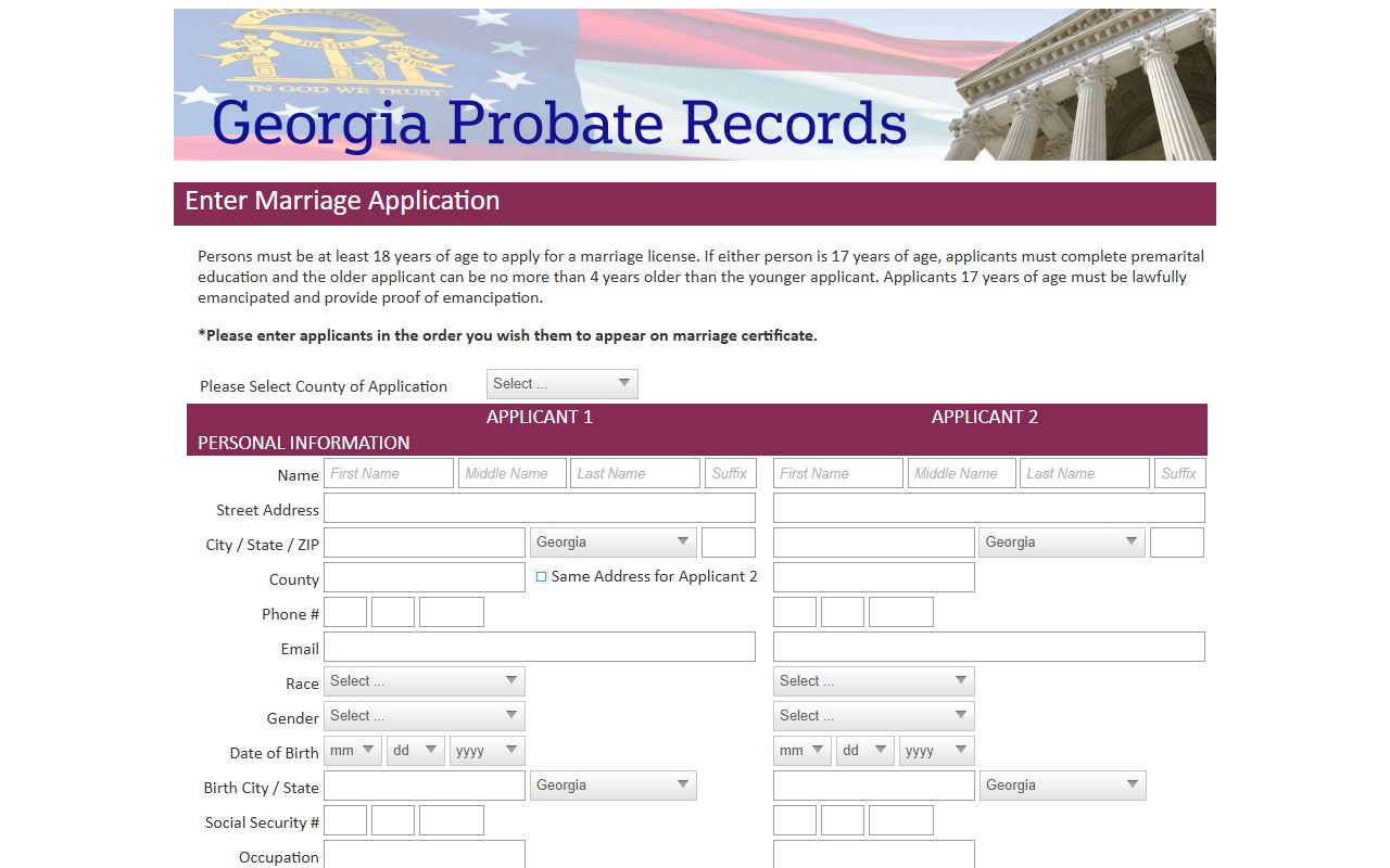 Heard County marriage records Georgia Probate Records marriage application